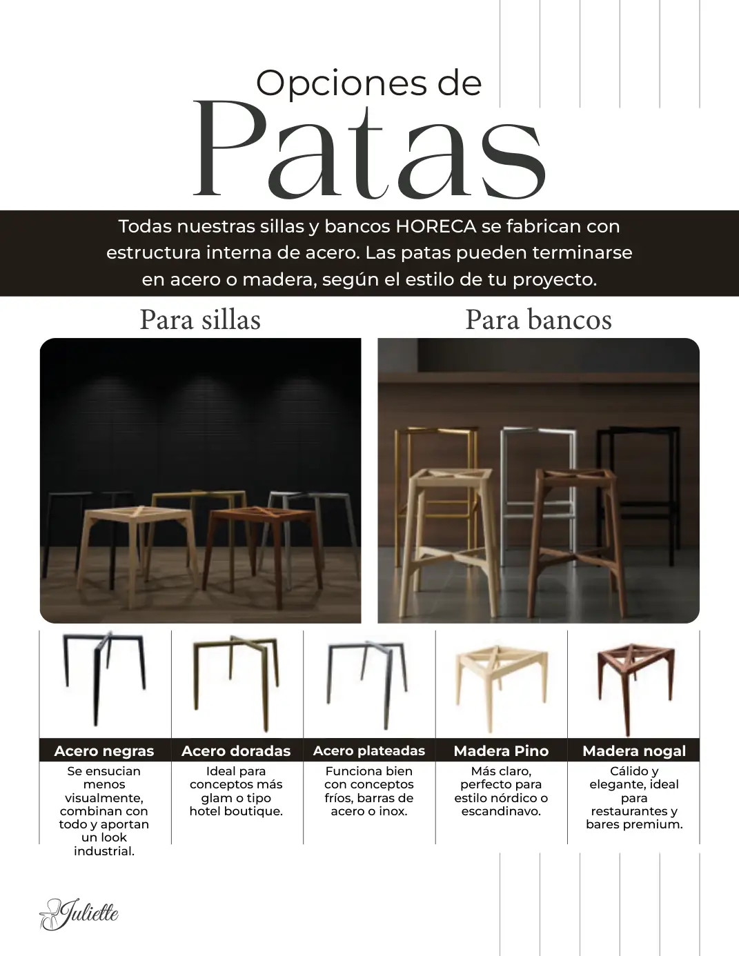 Opciones de patas para sillas y bancos HORECA